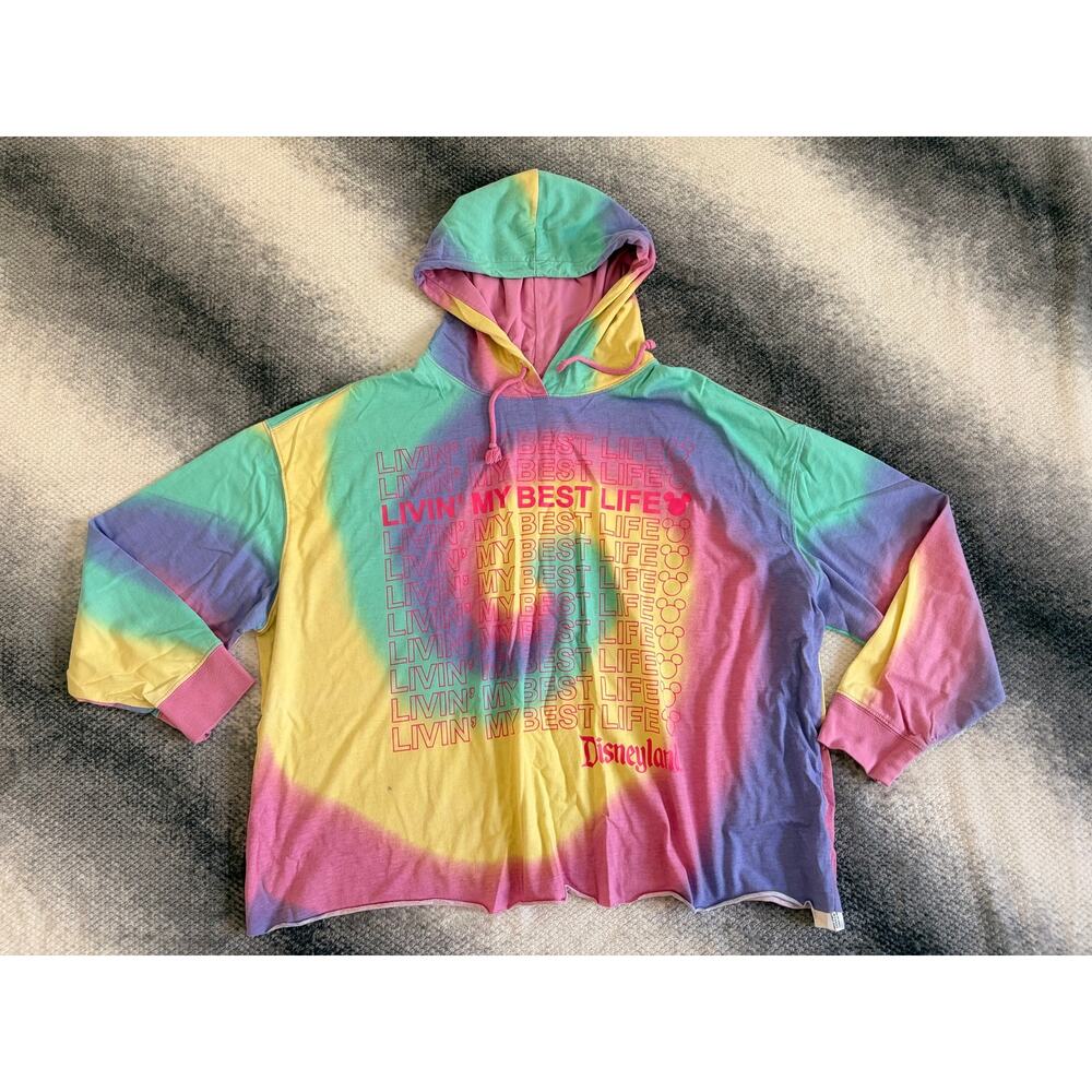 Disneyland Parks Livin' My Best Life Tie Dye Pullover Cropped Hoodie Size 2X